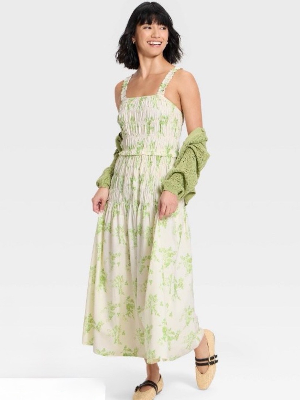 Universal Thread Light Green Floral Smocked Maxi Dress - Picture 2 of 5